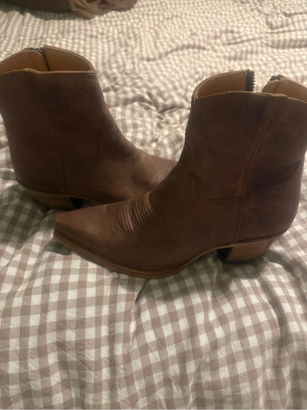 Tecovas Tan Leather Pointed Toe Ankle Booties